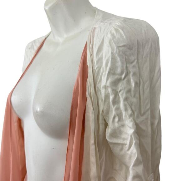 Laurie Solet LS Womens White Pink Open Boho Jacket Lightweight Roll Tab Sleeve M - Picture 10 of 14